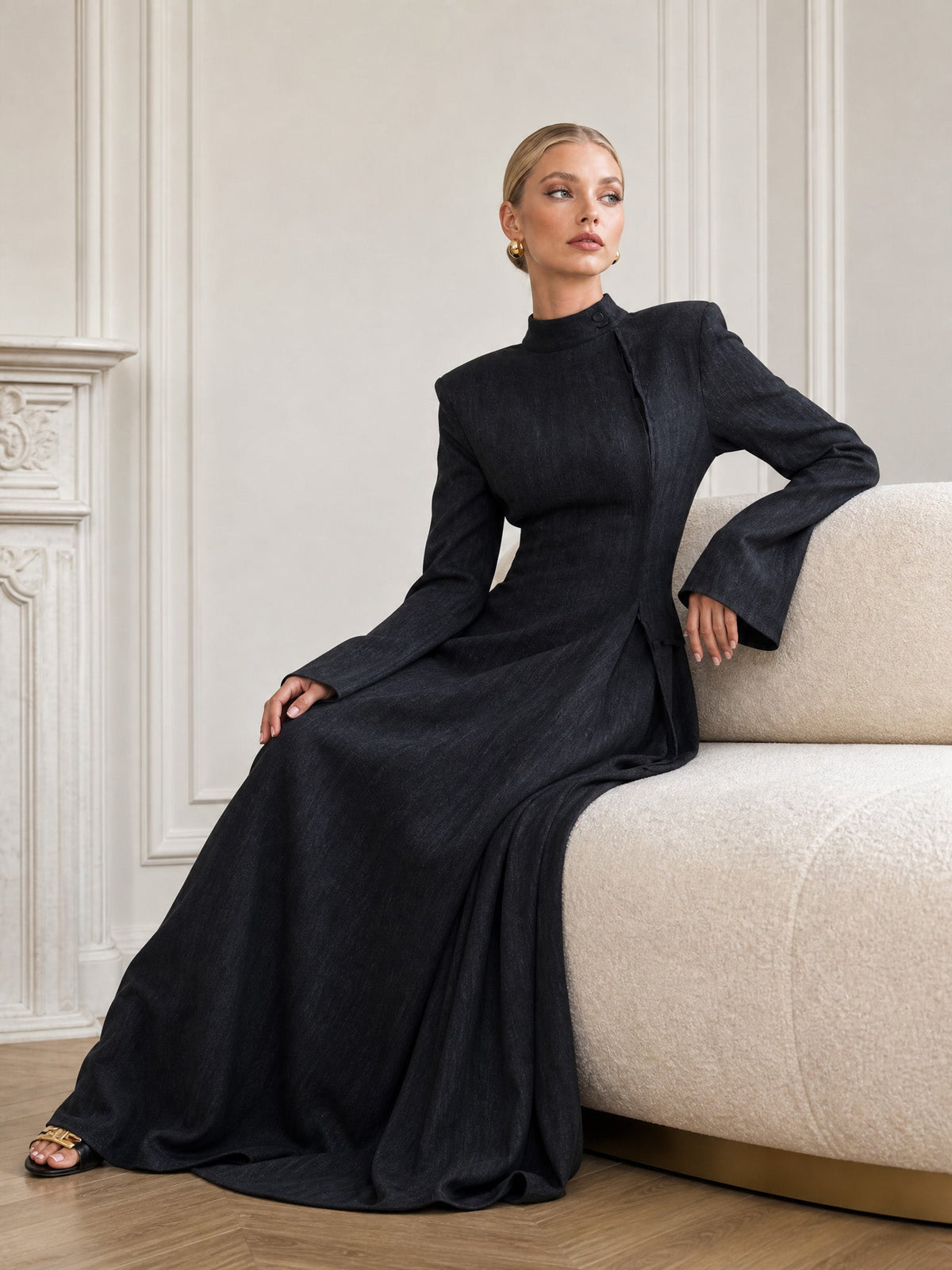 Elegant Stand Collar Long Sleeve Top & Pant Two-Piece Set