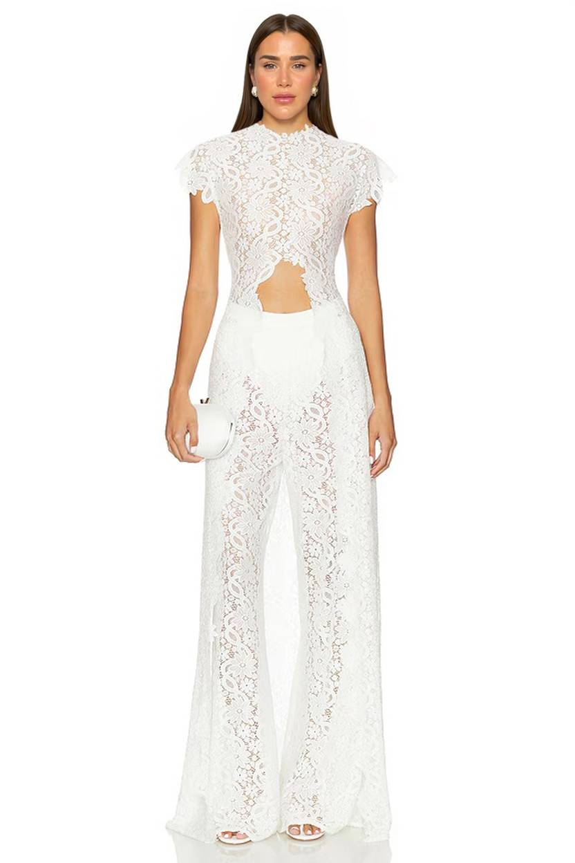Lace Long-sleeved Top And Wide-leg Pants Set(Headscarf Not Included)