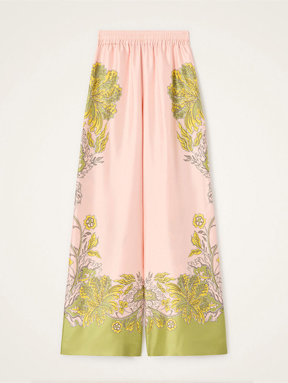 Exquisite Floral Feather Trim Crop Top & Wide Leg Pants Two-Piece Set