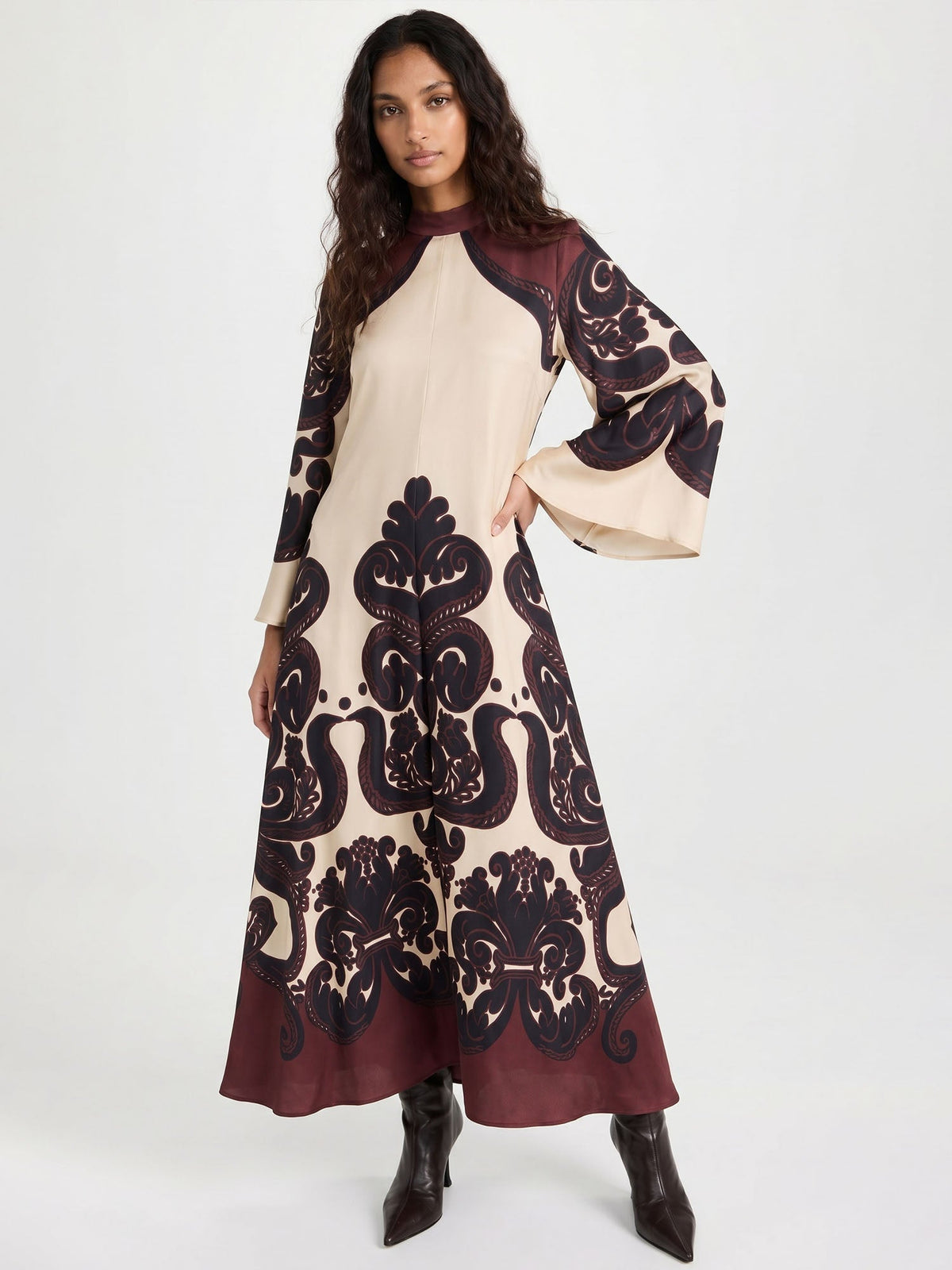 Dramatic Print Pattern Maxi Dress