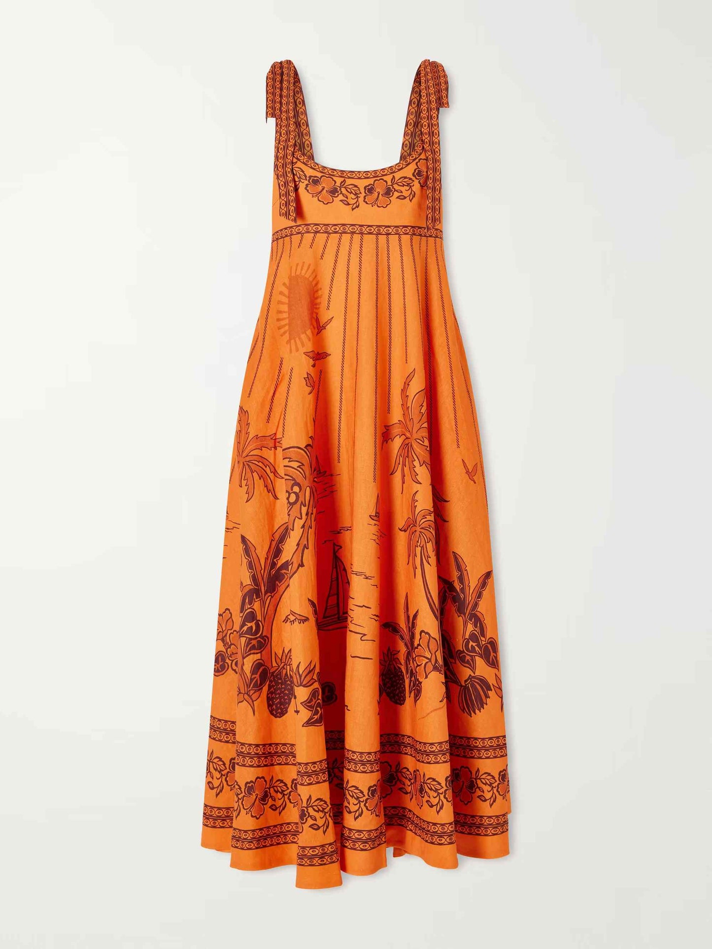Retro Floral Print Tie-Shoulder Maxi Dress