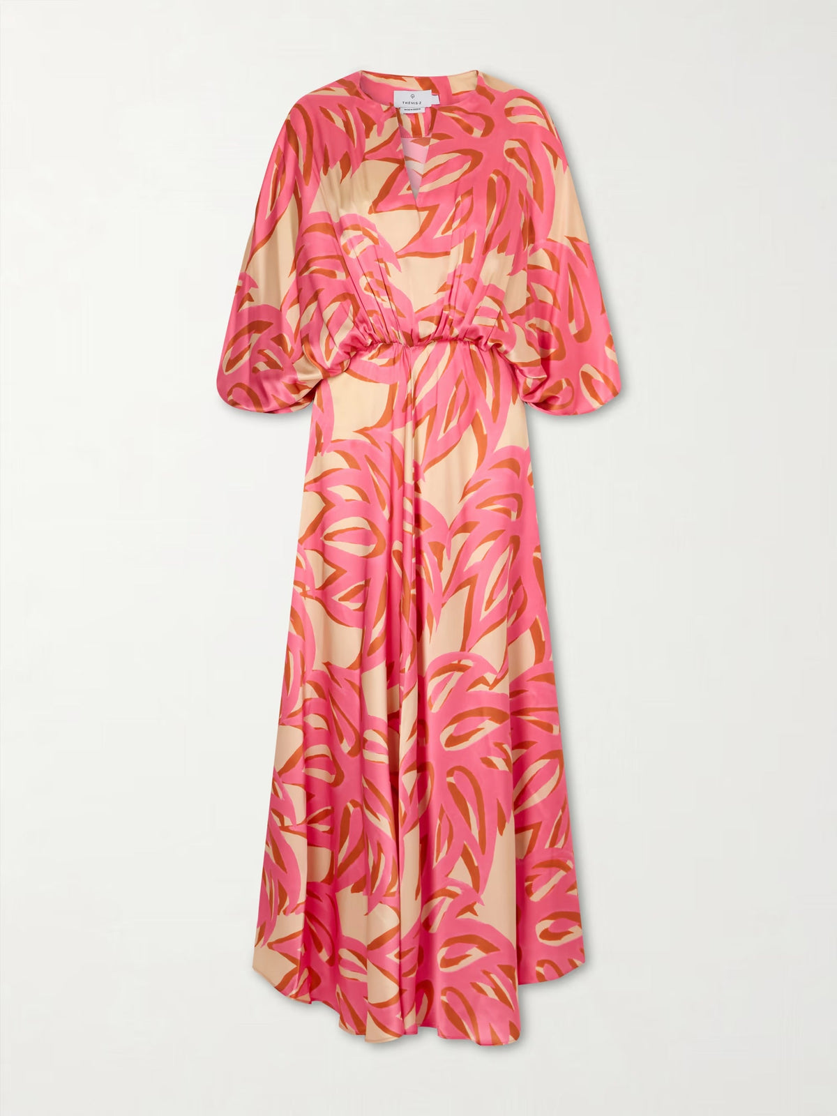 Unique Abstract Print V-Neck Batwing Sleeve Maxi Dress
