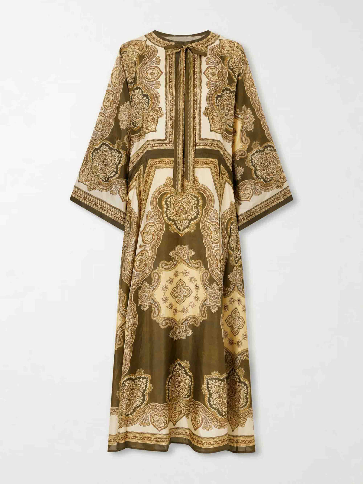 Retro Paisley Print Tie-Neck Side Slit Maxi Dress