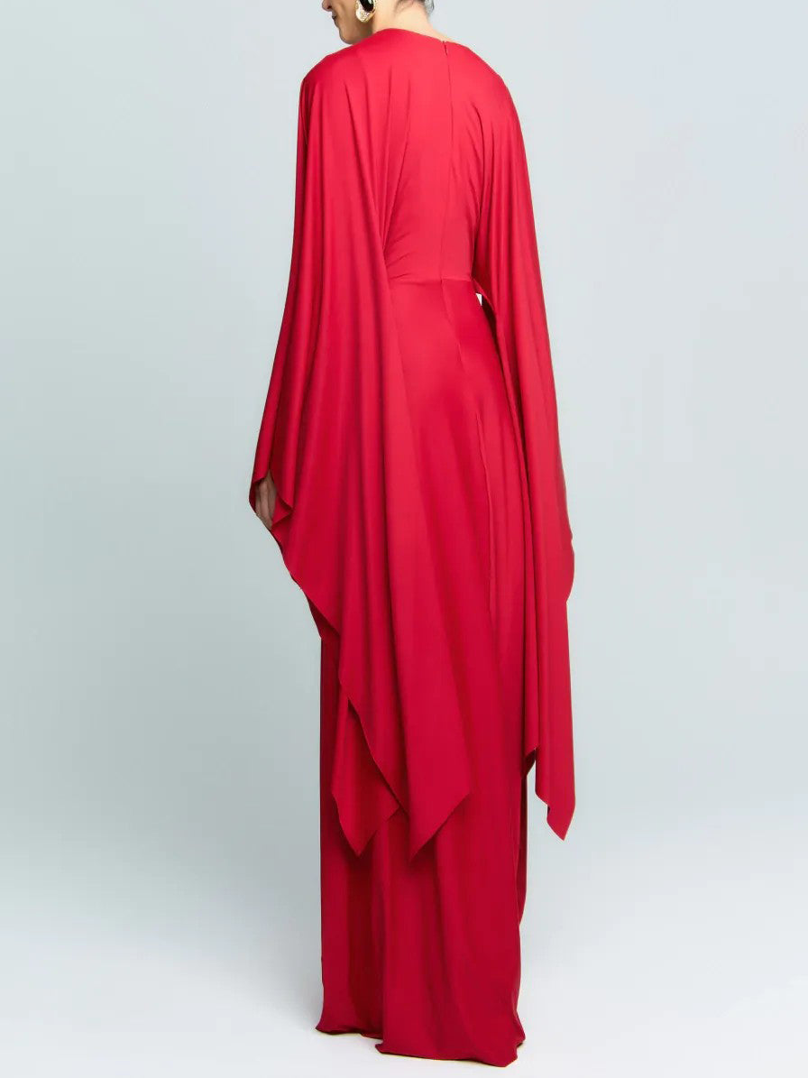 Elegant Batwing Sleeve Twist Front Slit Evening Maxi Dress