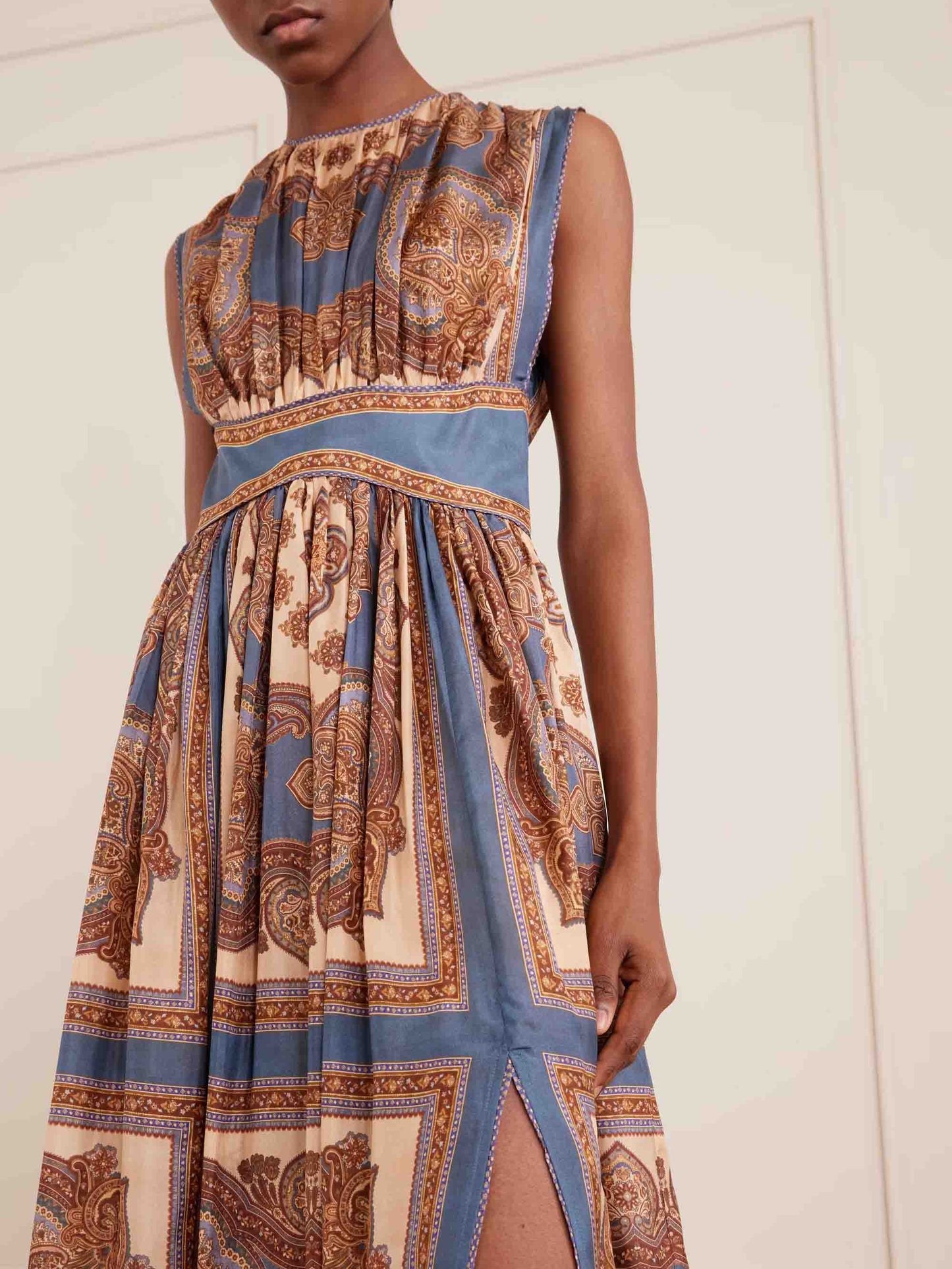Retro Paisley Print Side Slit Maxi Dress