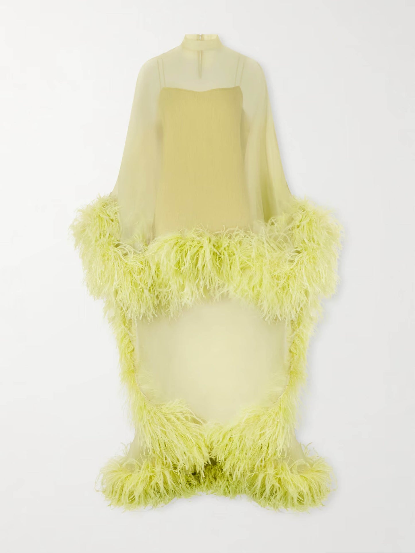 Elegant Feather Trim Sheer Chiffon High-Low Mini Dress