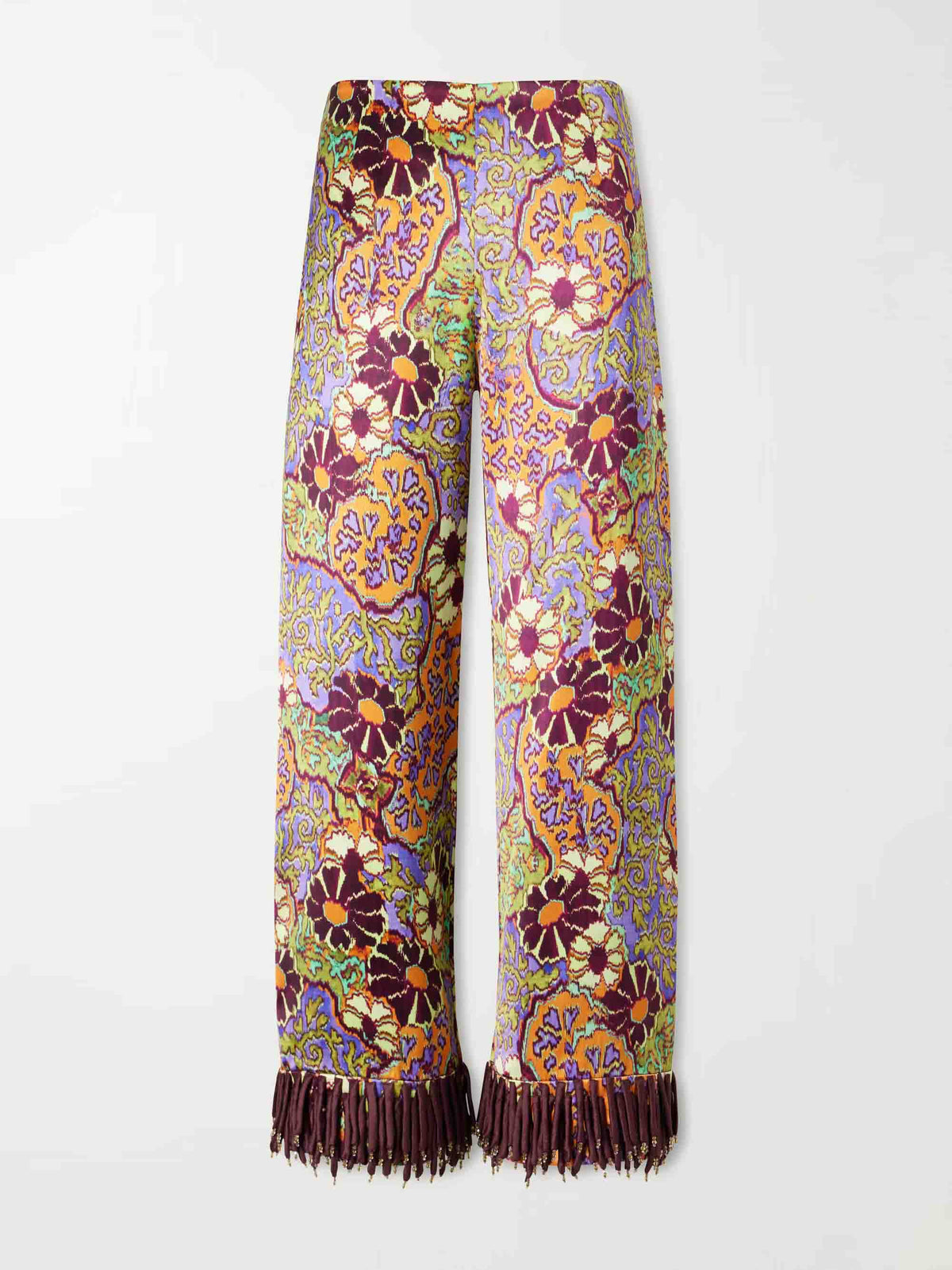 Exquisite Retro Floral Print Tassel Top & Wide-Leg Pants Two-Piece Set