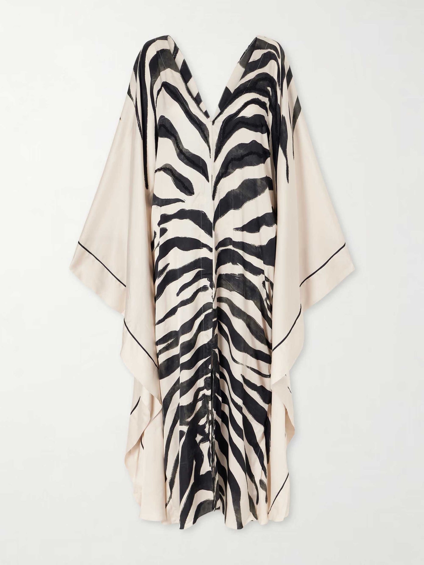 Elegant Zebra Print V-Neck Kaftan Maxi Dress