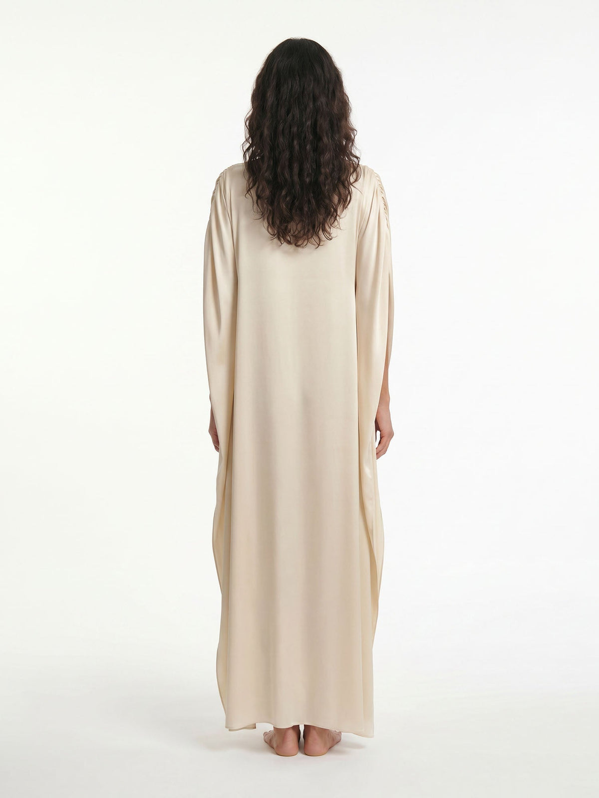 Boat Neck Cape Sleeve Satin Maxi Dress