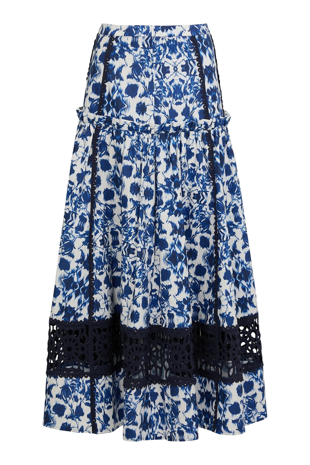 Floral Print Square Neck Peplum Lace Trim Two-Piece Set