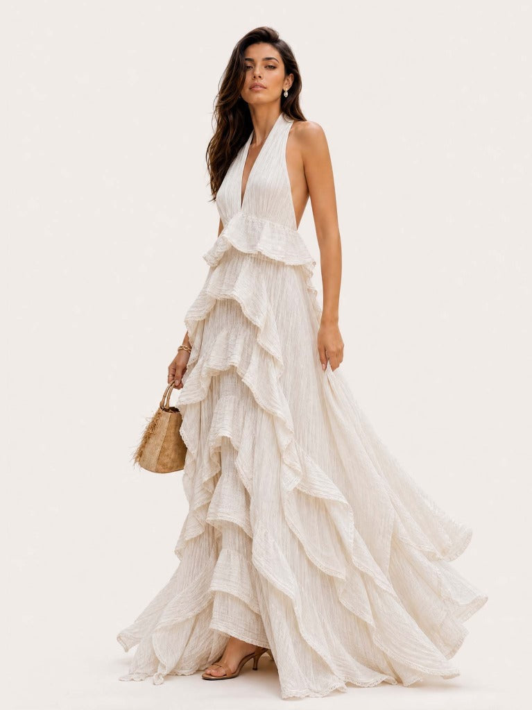 Layered ruffle bohemian beach maxi dress