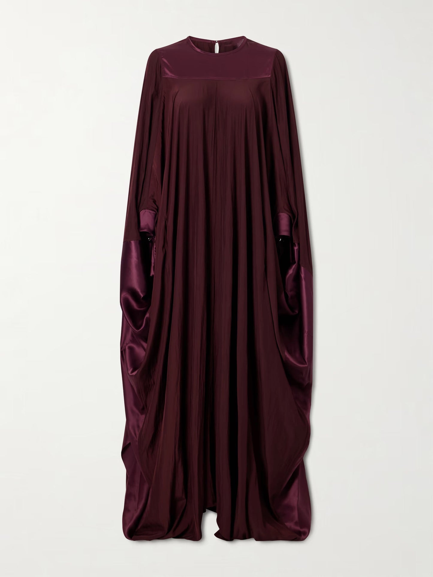 Elegant Burgundy Contrast Satin Maxi Kaftan Dress