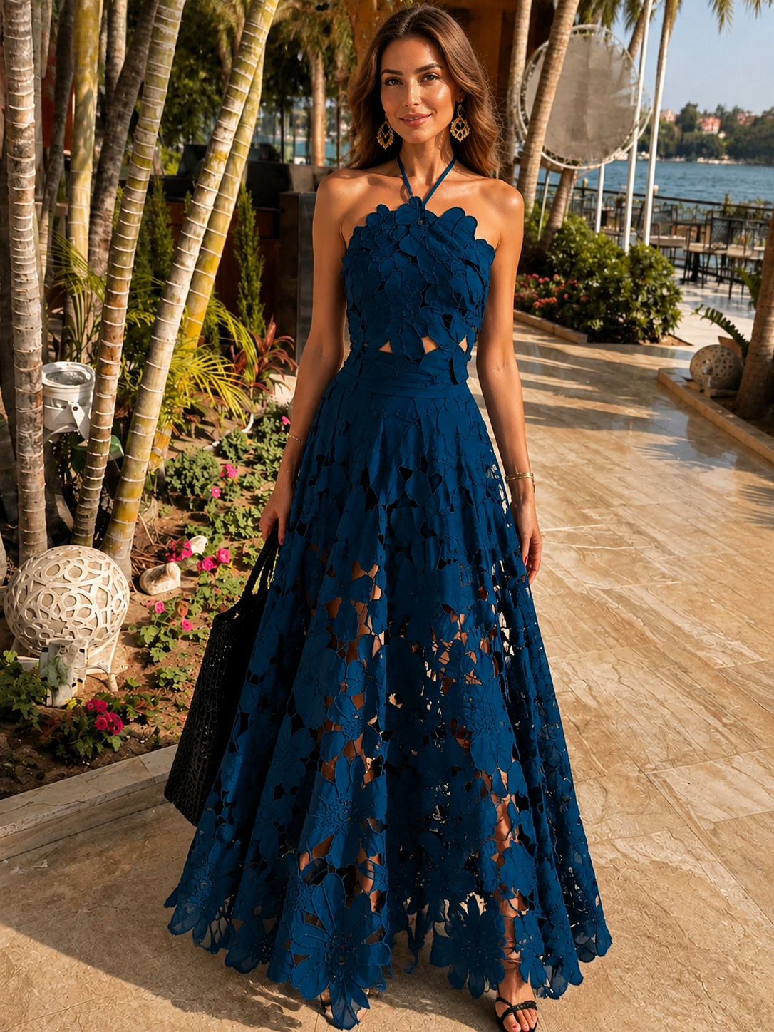 Exquisite Lace Cami Crop Top & High-Waist A-Line Maxi Skirt Two-Piece Set
