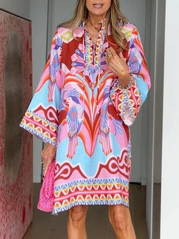 Casual Tropical Parrot Print Loose Mini Dress