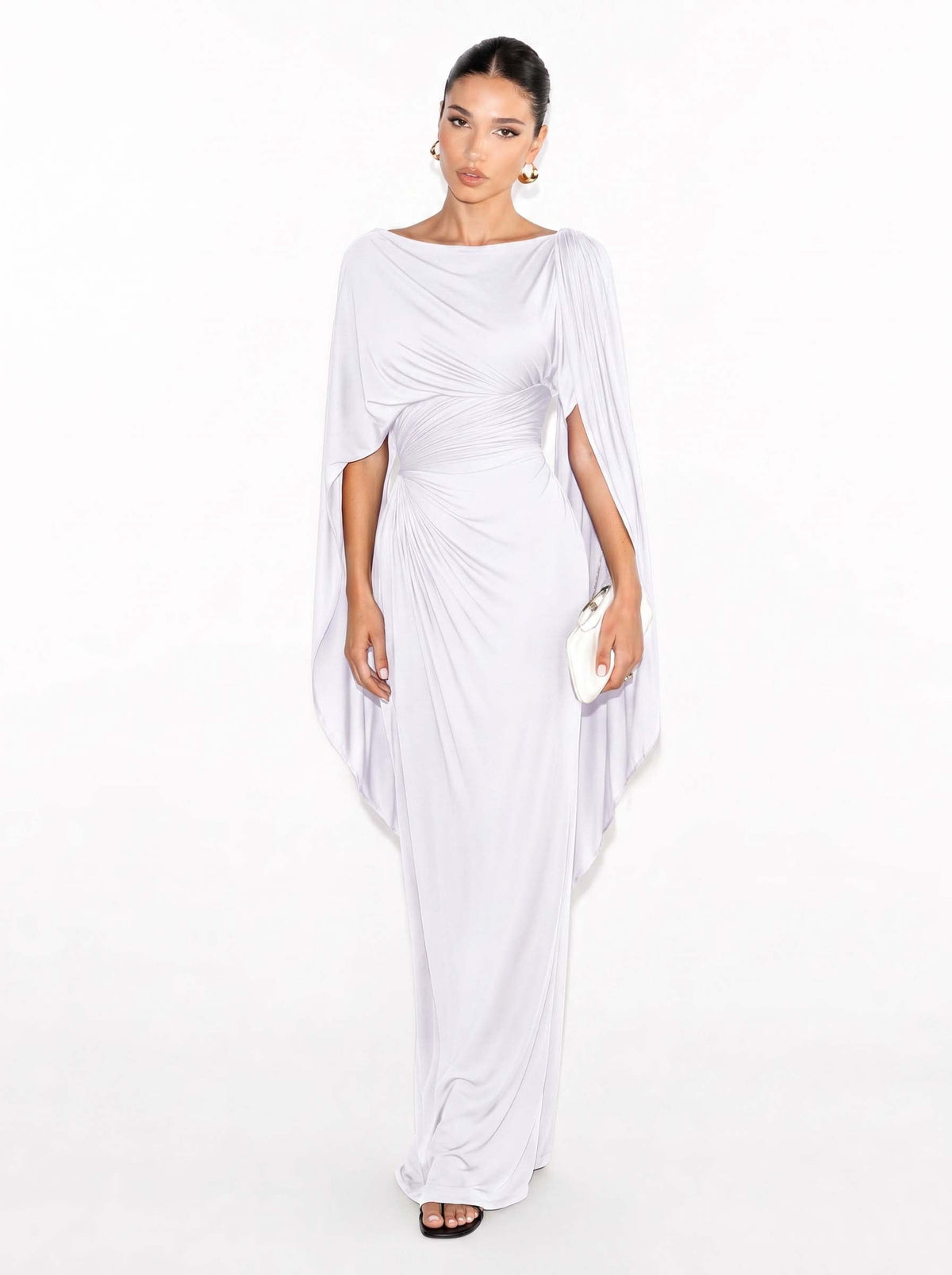 Boat Neck Pleated Slim Fit Maxi Dress