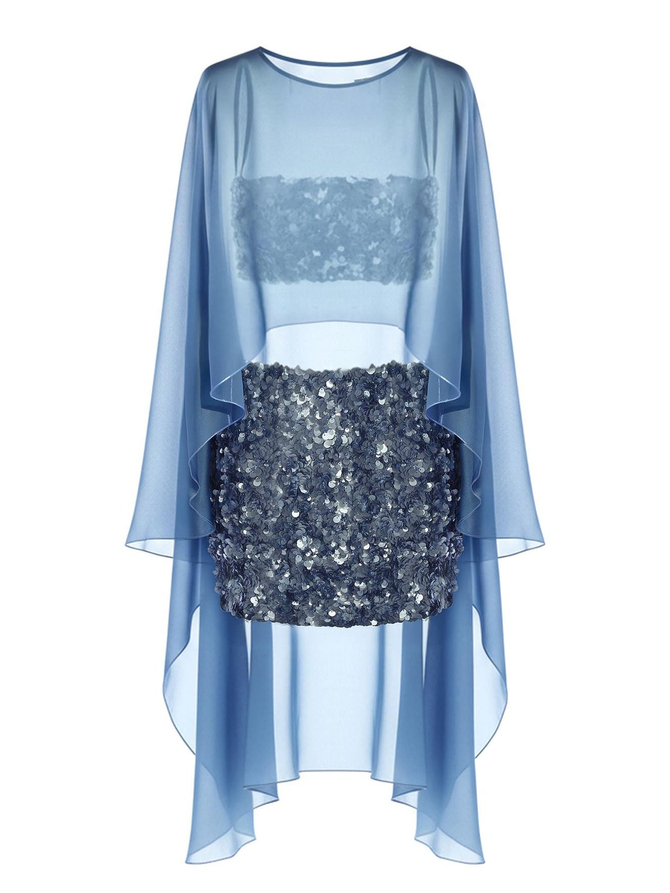 Elegant tulle shawl sequined two-piece set