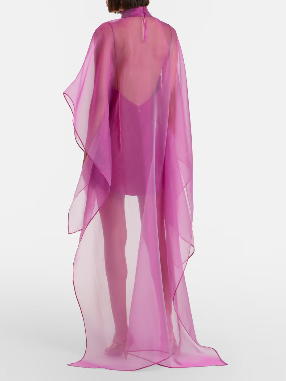 Elegant Sheer Organza Cape Mini Dress
