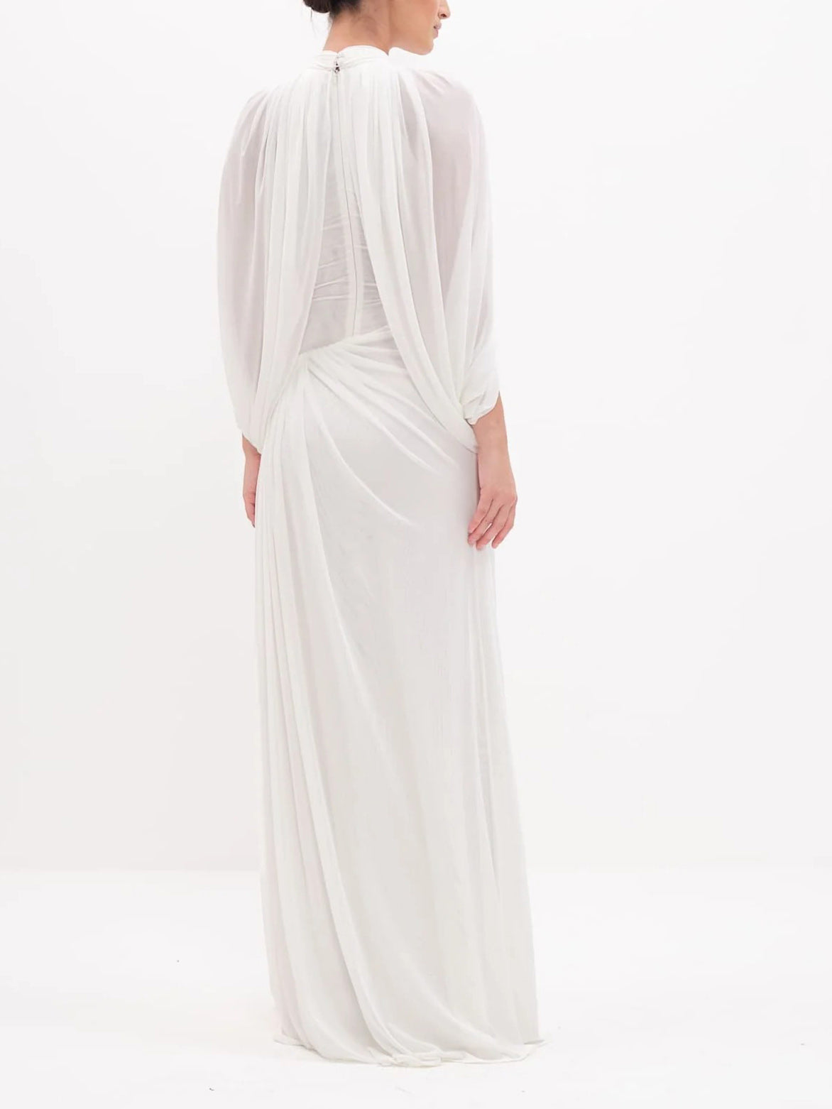 Elegant Draped Cape Sleeve Pleated Maxi Dress