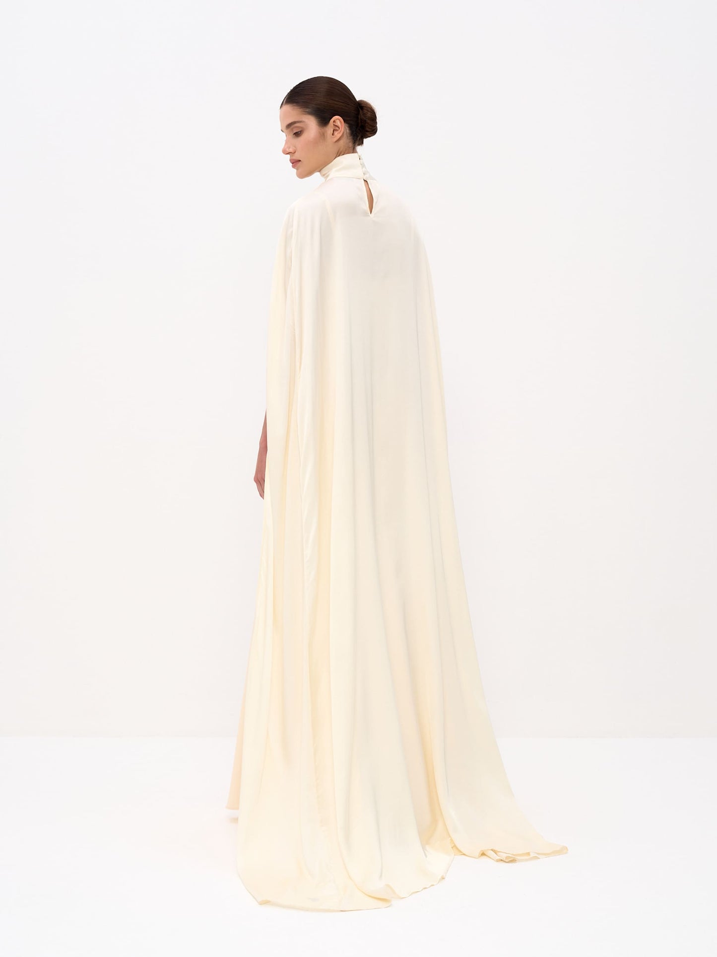 Elegant Satin Cape Sleeve Maxi Dress