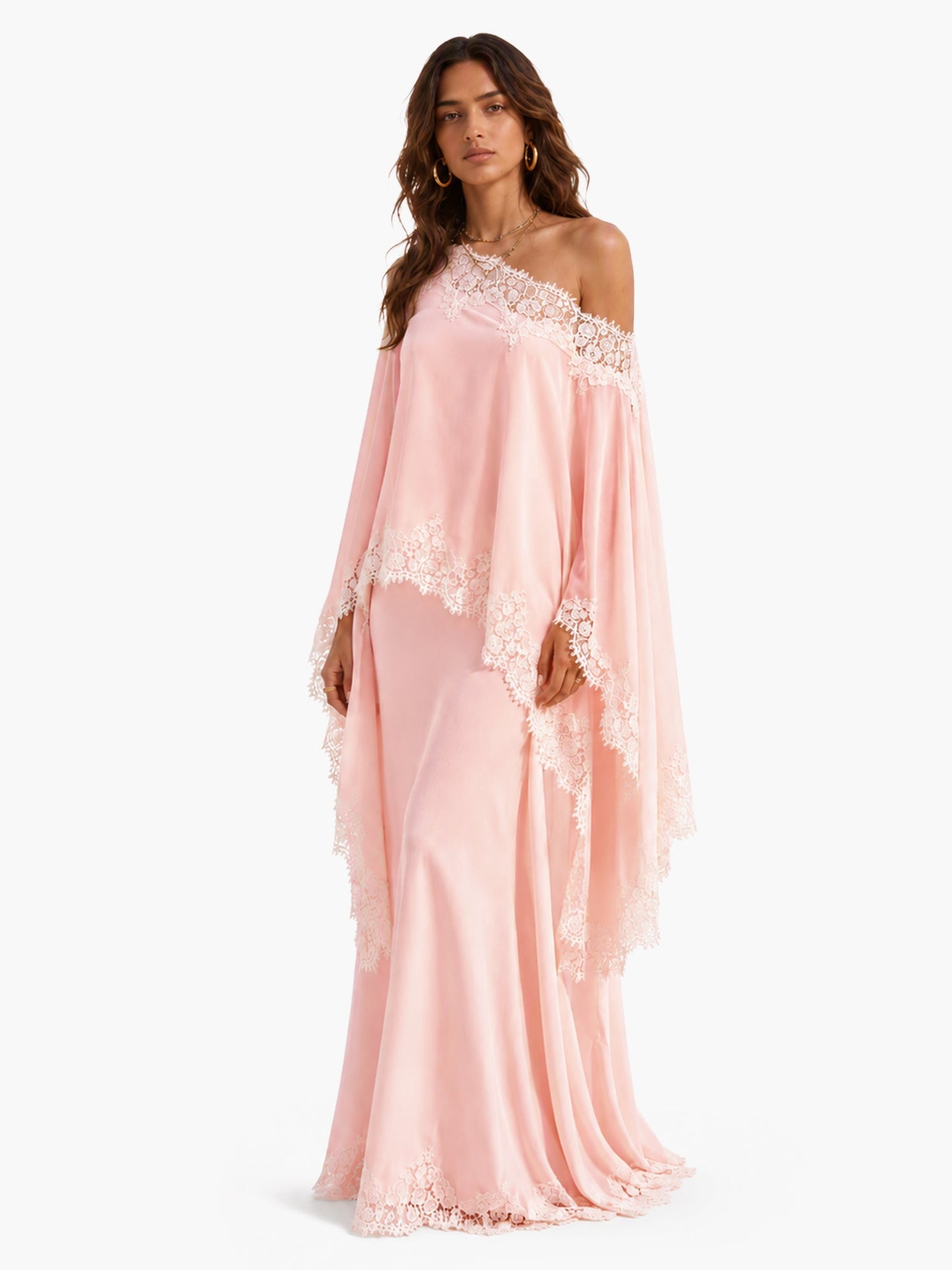 Elegant Satin Lace Shawl & Maxi Skirt Two-Piece Set