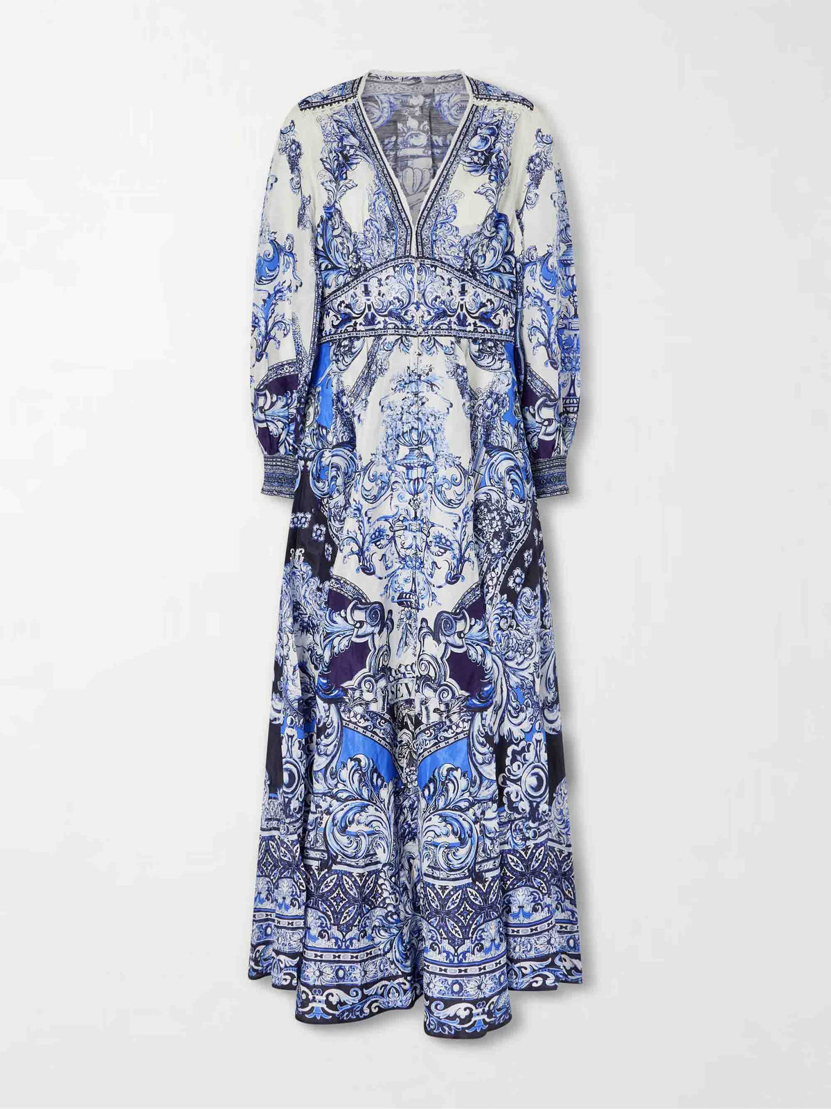 Elegant Porcelain Print Maxi Dress