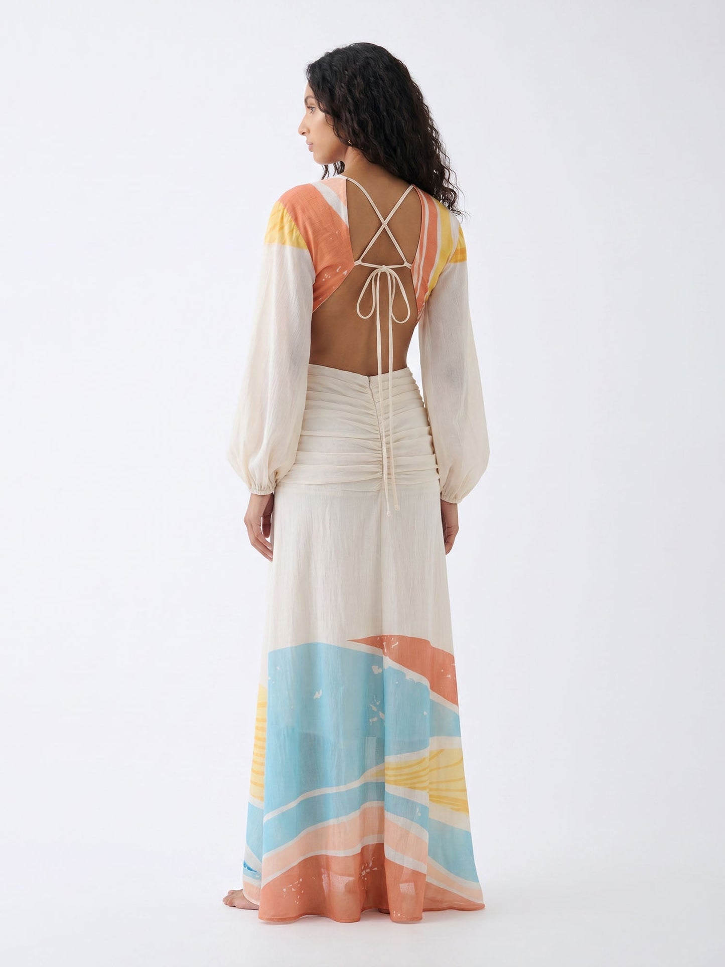 Open Back Colorblock Plunge Maxi Dress