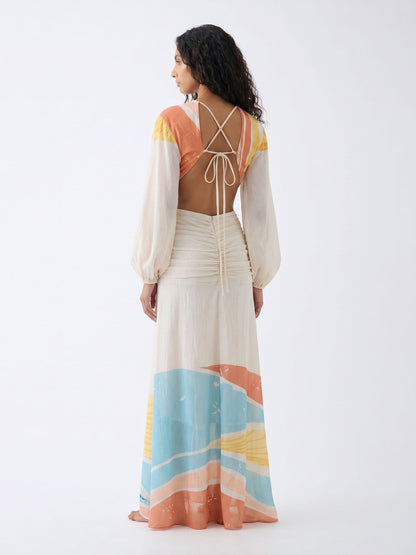 Open Back Colorblock Plunge Maxi Dress