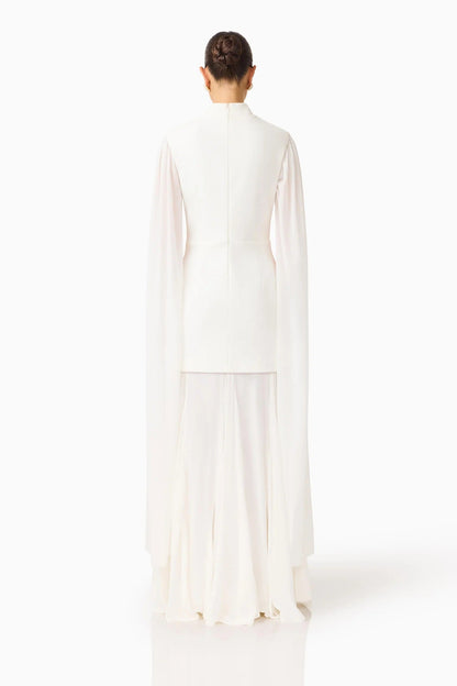 Elegant High Neck Chiffon Cape Maxi Dress