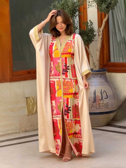 Retro Abstract Floral Print Maxi Dress