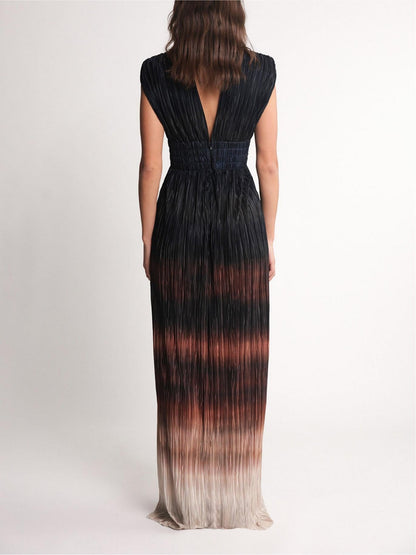 Elegant Deep V-Neck High Slit Maxi Dress