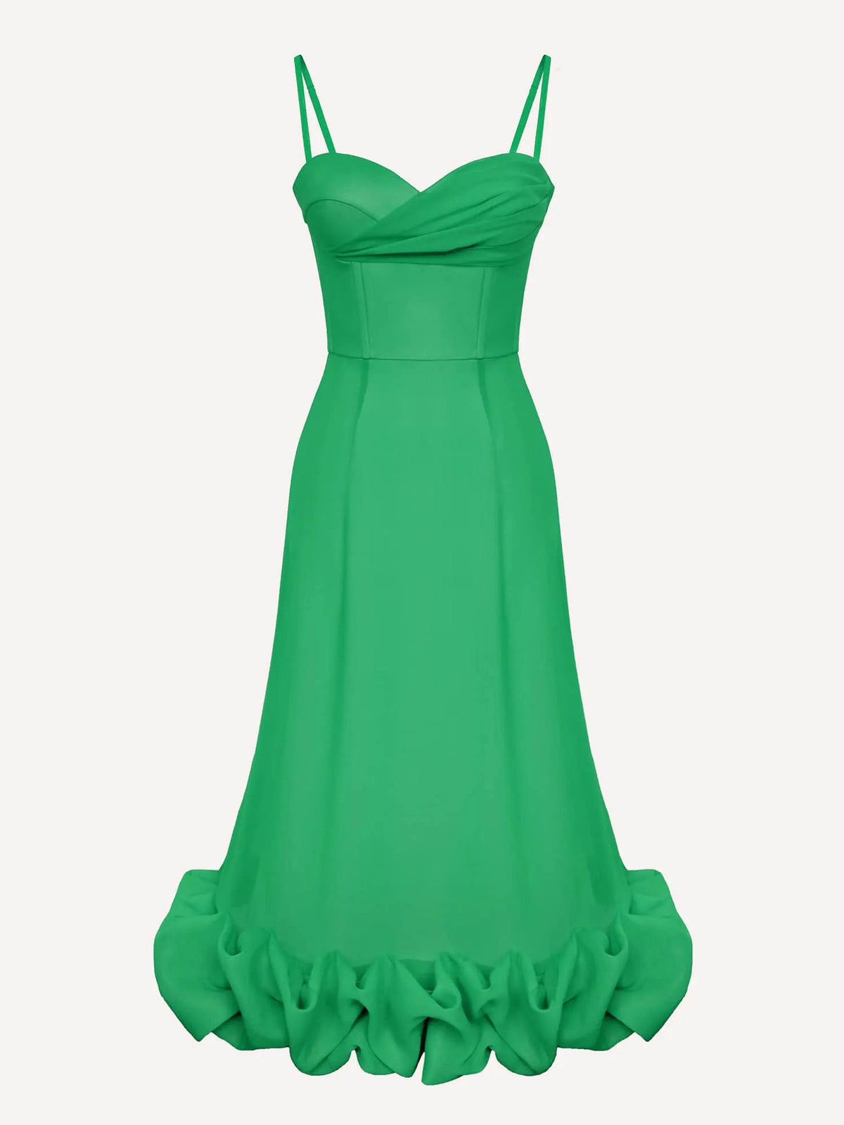 Elegant Sweetheart Ruffle Hem Satin Maxi Dress