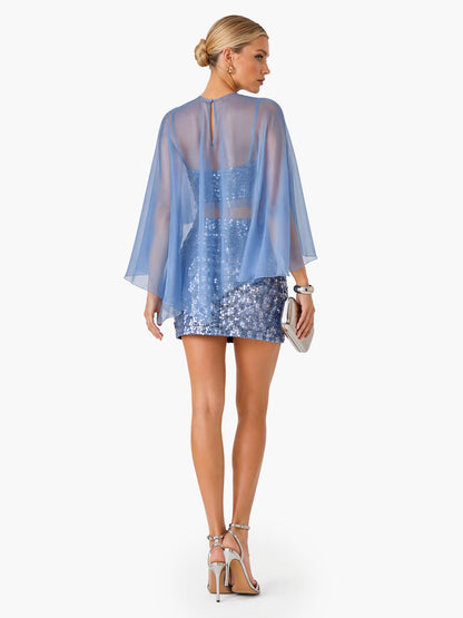 Elegant tulle shawl sequined two-piece set