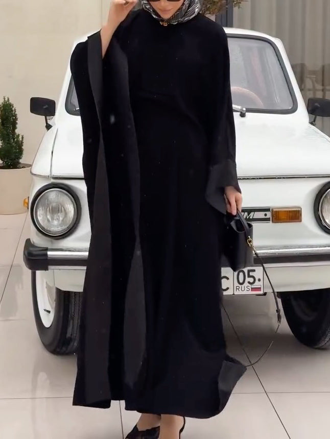 Elegant Shimmer Satin Batwing Sleeve Kaftan Maxi Dress