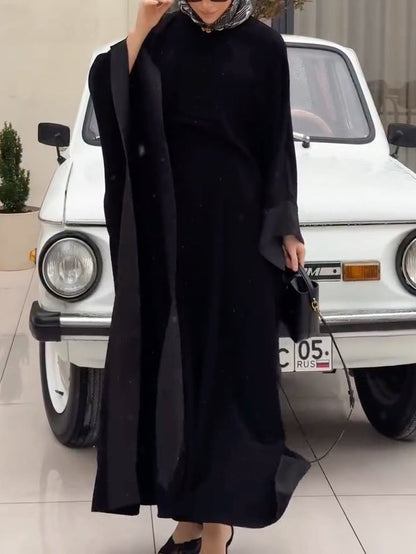Elegant Shimmer Satin Batwing Sleeve Kaftan Maxi Dress