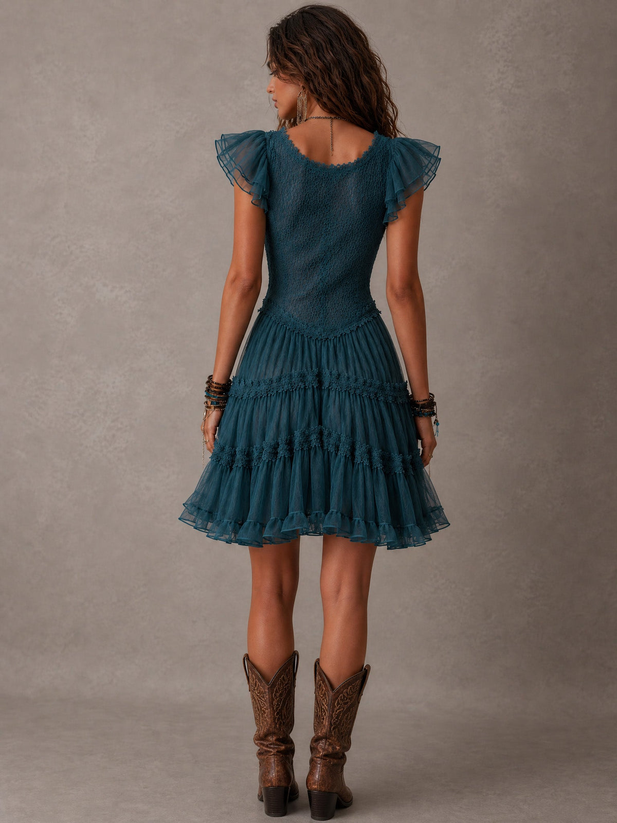 Sexy Lace Chiffon Ruffle Mini Dress