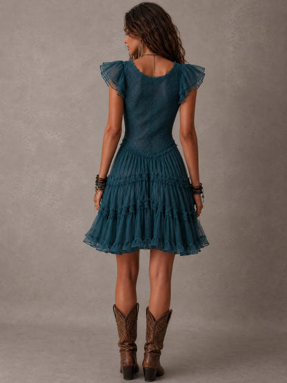 Sexy Lace Chiffon Ruffle Mini Dress