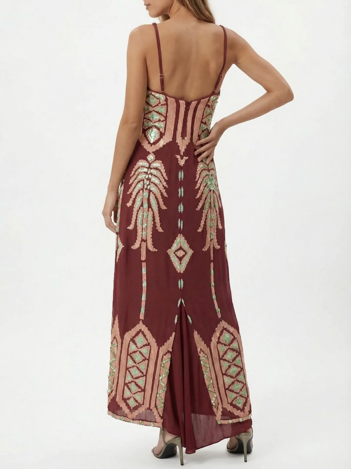 Bohemian Embroidered Print Strappy Midi Dress