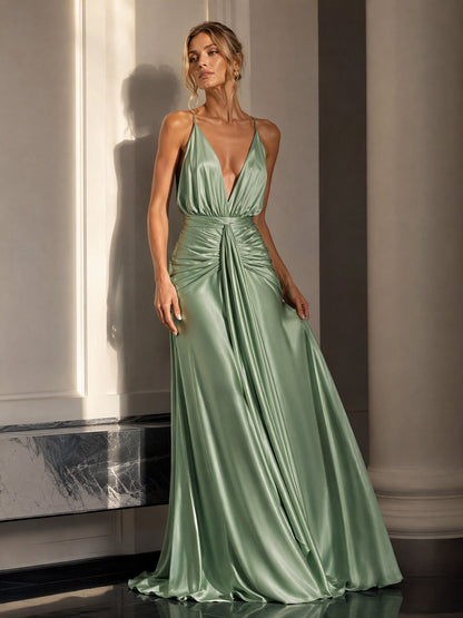 Sage Drape Halter Wrap Maxi Dress