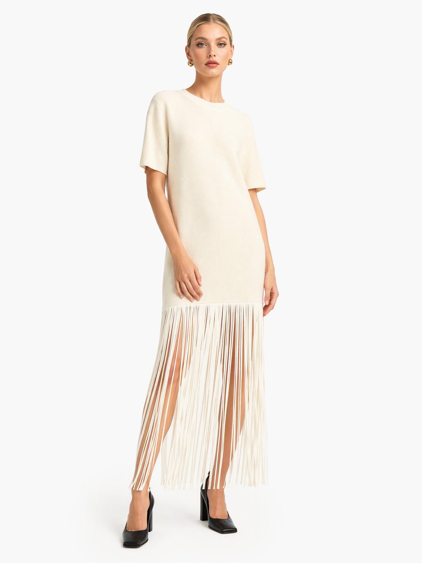 Casual Fringe Short Sleeve Maxi Dress