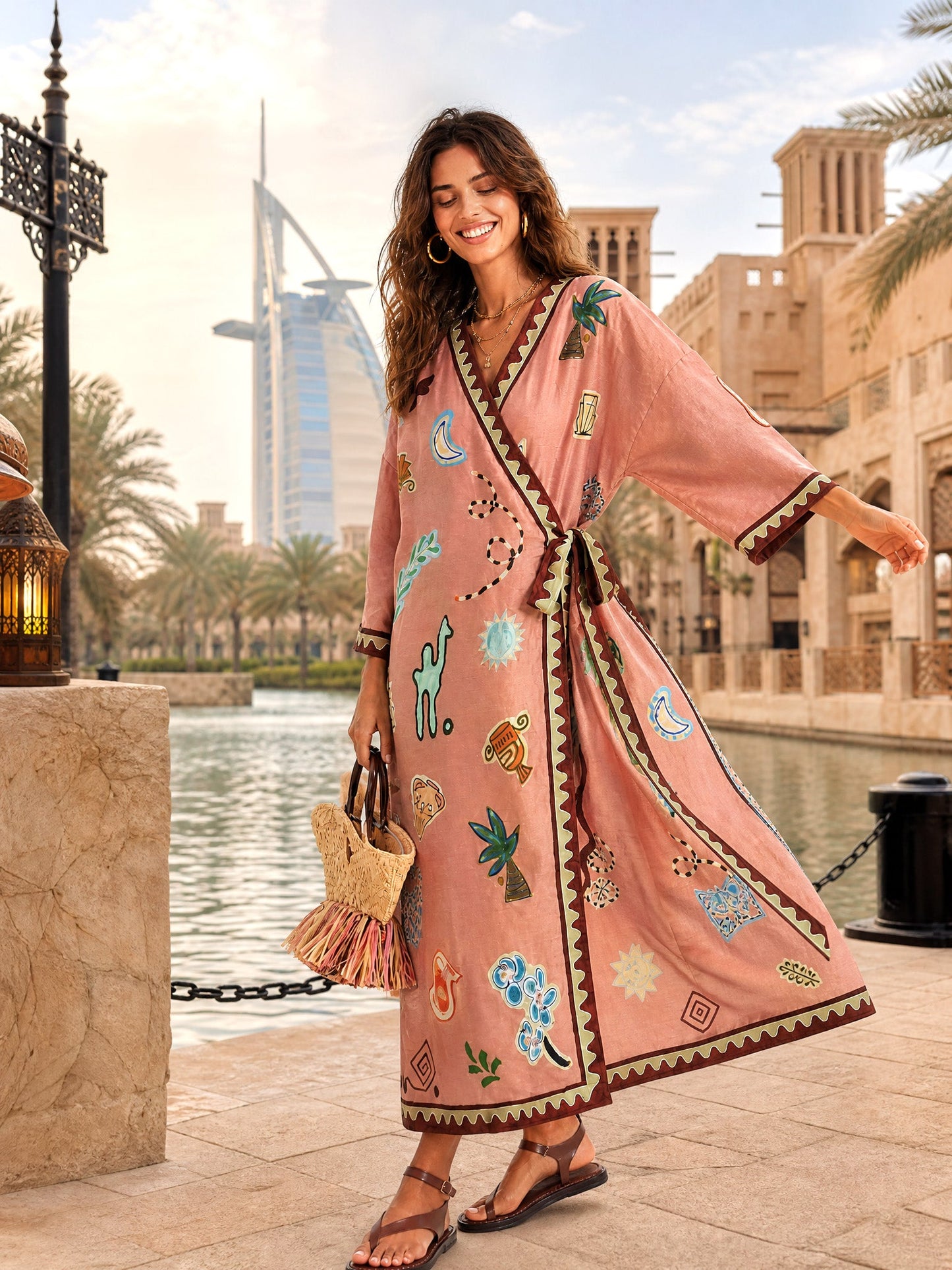 Bohemian Tribal Print Wrap Maxi Dress