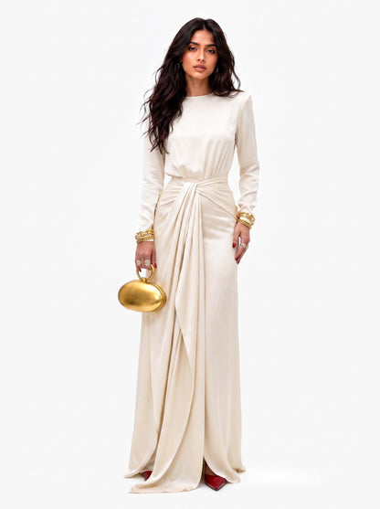 Elegant Draped Satin Maxi Dress