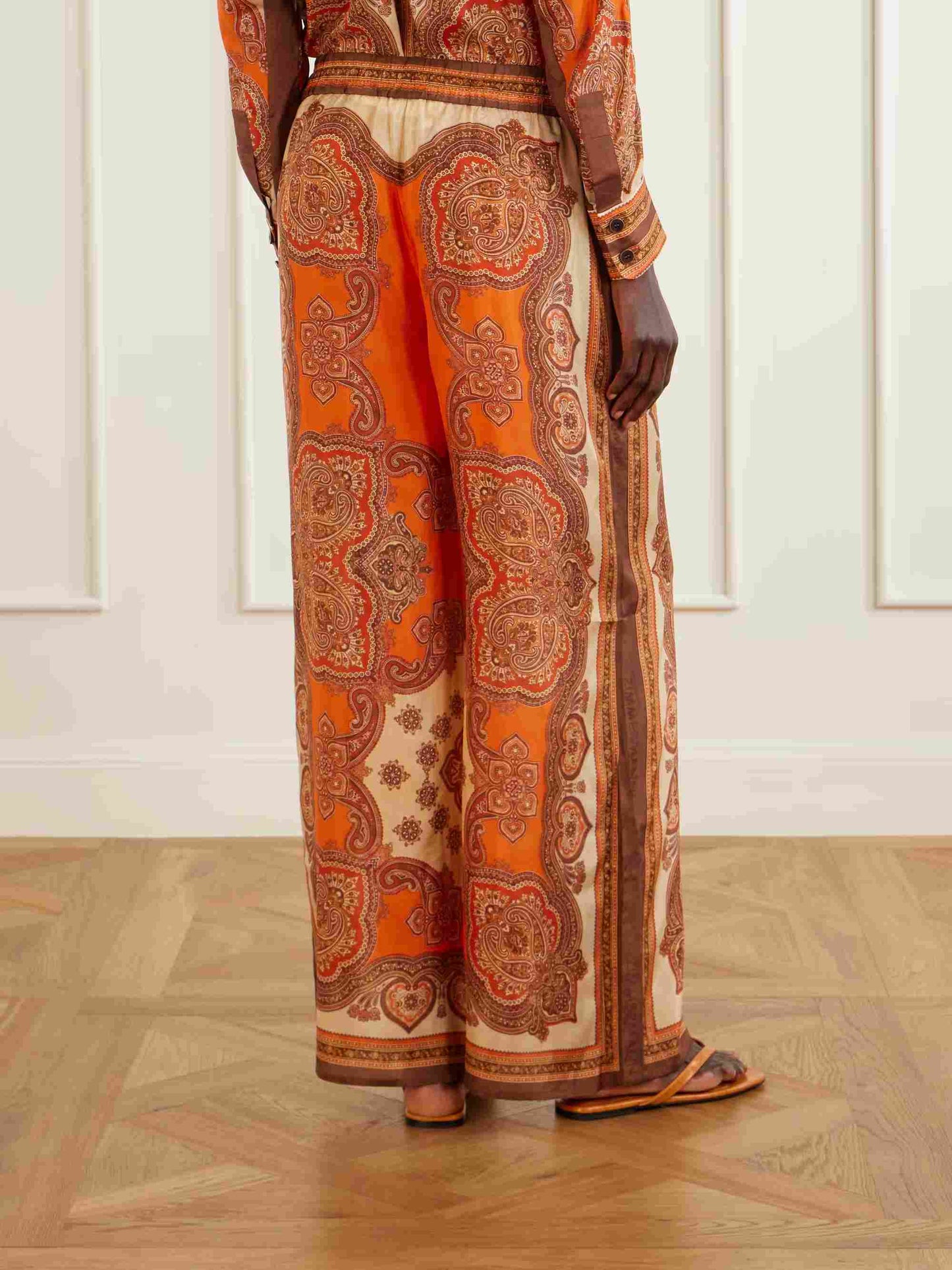 Retro Paisley Print Long Sleeve Shirt & Pants Two-Piece Set
