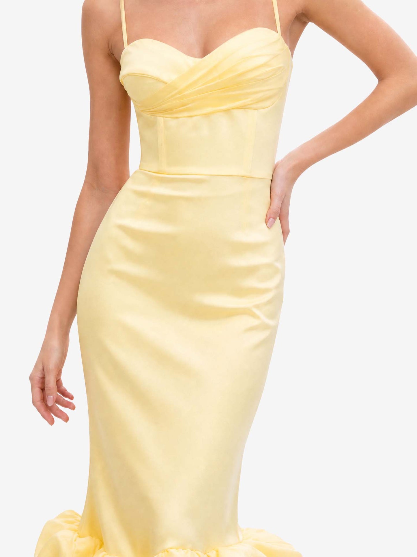 Elegant Sweetheart Ruffle Hem Satin Maxi Dress