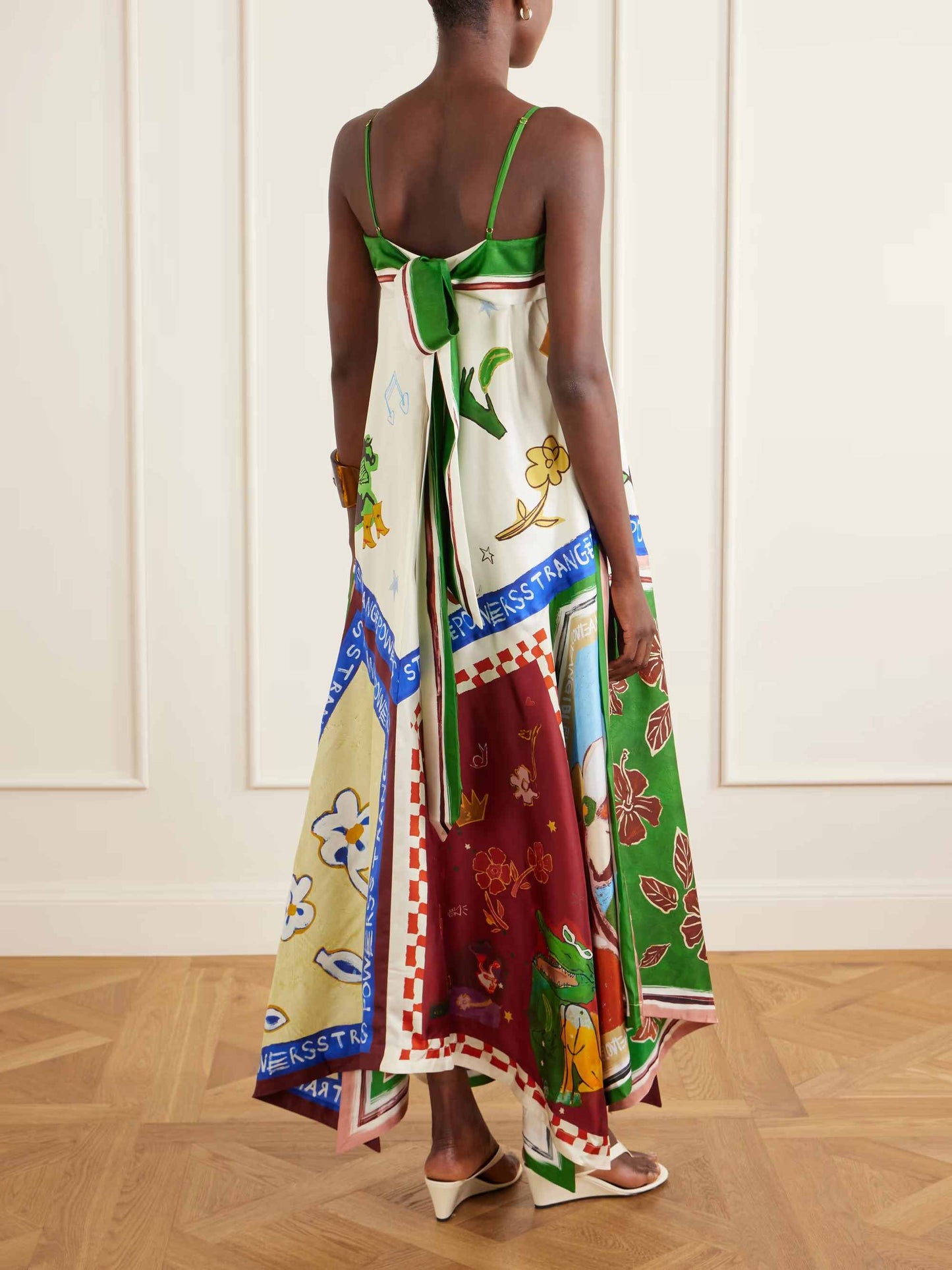 Unique Colorful Abstract Cartoon Print Satin Maxi Dress