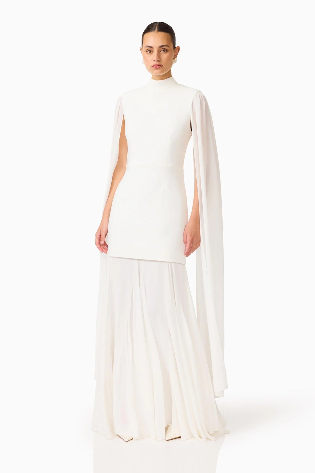 Elegant High Neck Chiffon Cape Maxi Dress