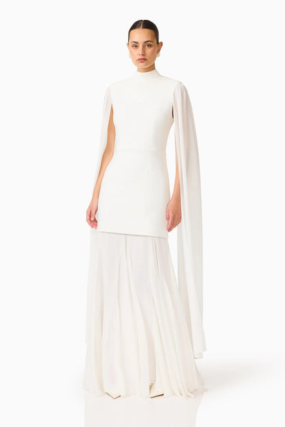 Elegant High Neck Chiffon Cape Maxi Dress