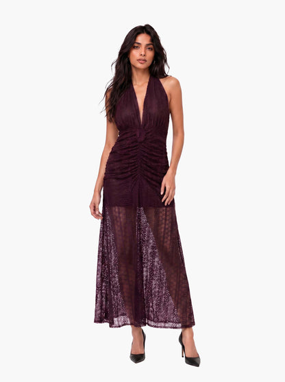 Elegant Deep V-Neck Cutout Lace Maxi Dress