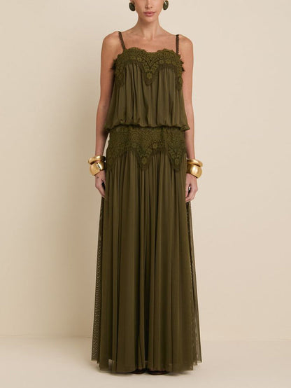 Sexy Lace Spaghetti Strap Mesh Maxi Dress
