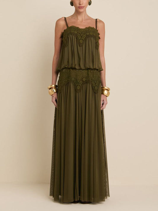 Sexy Lace Spaghetti Strap Mesh Maxi Dress