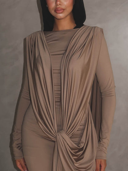Elegant Draped Long Sleeve Maxi Dress